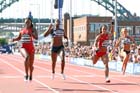 Jenaba Tarmoh (USA) wins from Mikele Barber (USA), Anyika Onuora and Hayley Jones in 100 metres at the 2012 BUPA Great North CityGames.